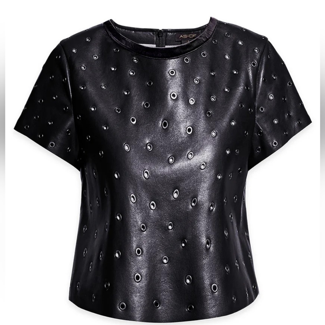 As By Df Black Eyelet Leather Top Relaxed Fit, Slightly Cropped. Ceter Back Zip